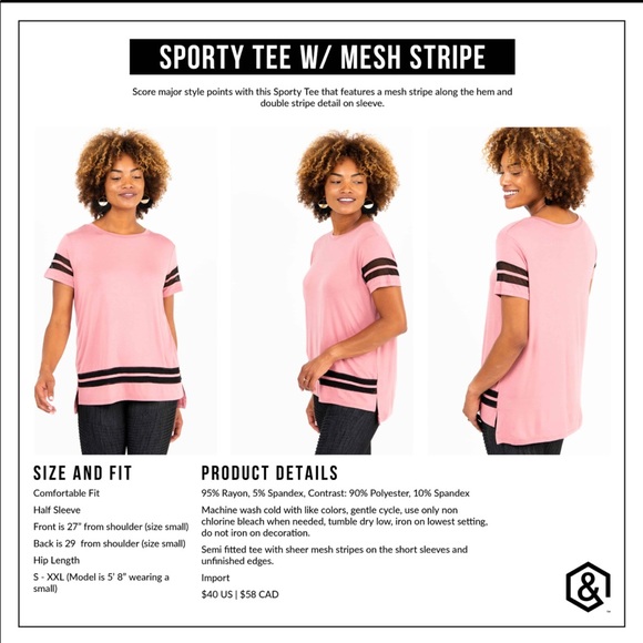 ๐ Sporty hi lo tee blush black mesh stripes - Picture 8 of 9